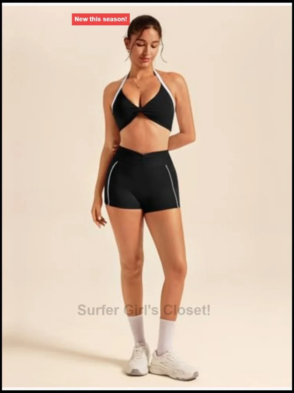 Knot Front Halter Top and High Waisted Butt-lifting Shorts Active Jogger Set - Picture 6 of 6